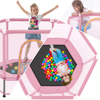 55'' Toddlers Trampoline with Safety Enclosure Net and Balls, Indoor Outdoor Mini Trampoline for Kids