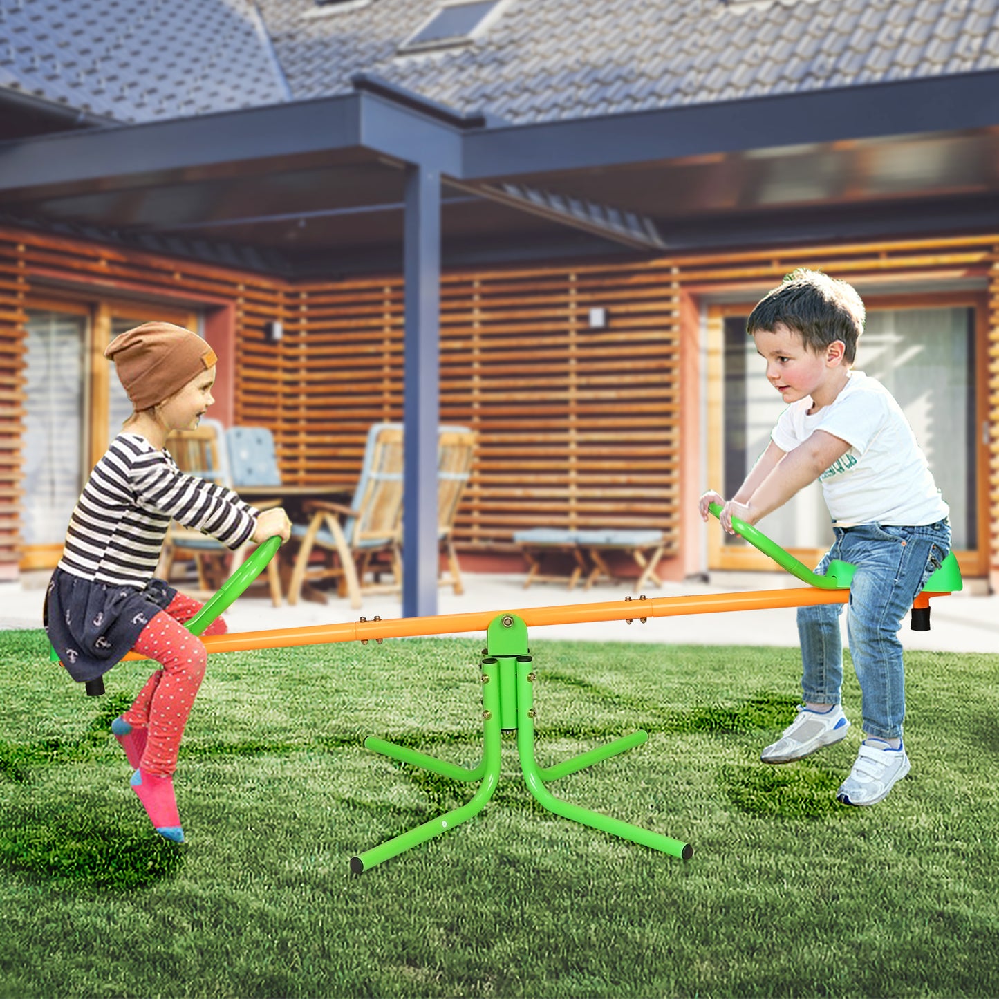 360 Degree Rotation Outdoor Kids Spinning Seesaw Sit and Spin Teeter Totter Outdoor Playground Equipment Swivel Teeter Totter for Backyard