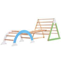 Wooden Climbing Triangle Toys - Indoor Arc Climber Jungle with Ramp and Arch Toy Rocker, Reversible Multifunction Playset Natural Wood Playground