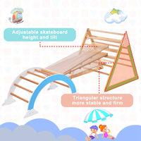 Wooden Climbing Triangle Toys - Indoor Arc Climber Jungle with Ramp and Arch Toy Rocker, Reversible Multifunction Playset Natural Wood Playground