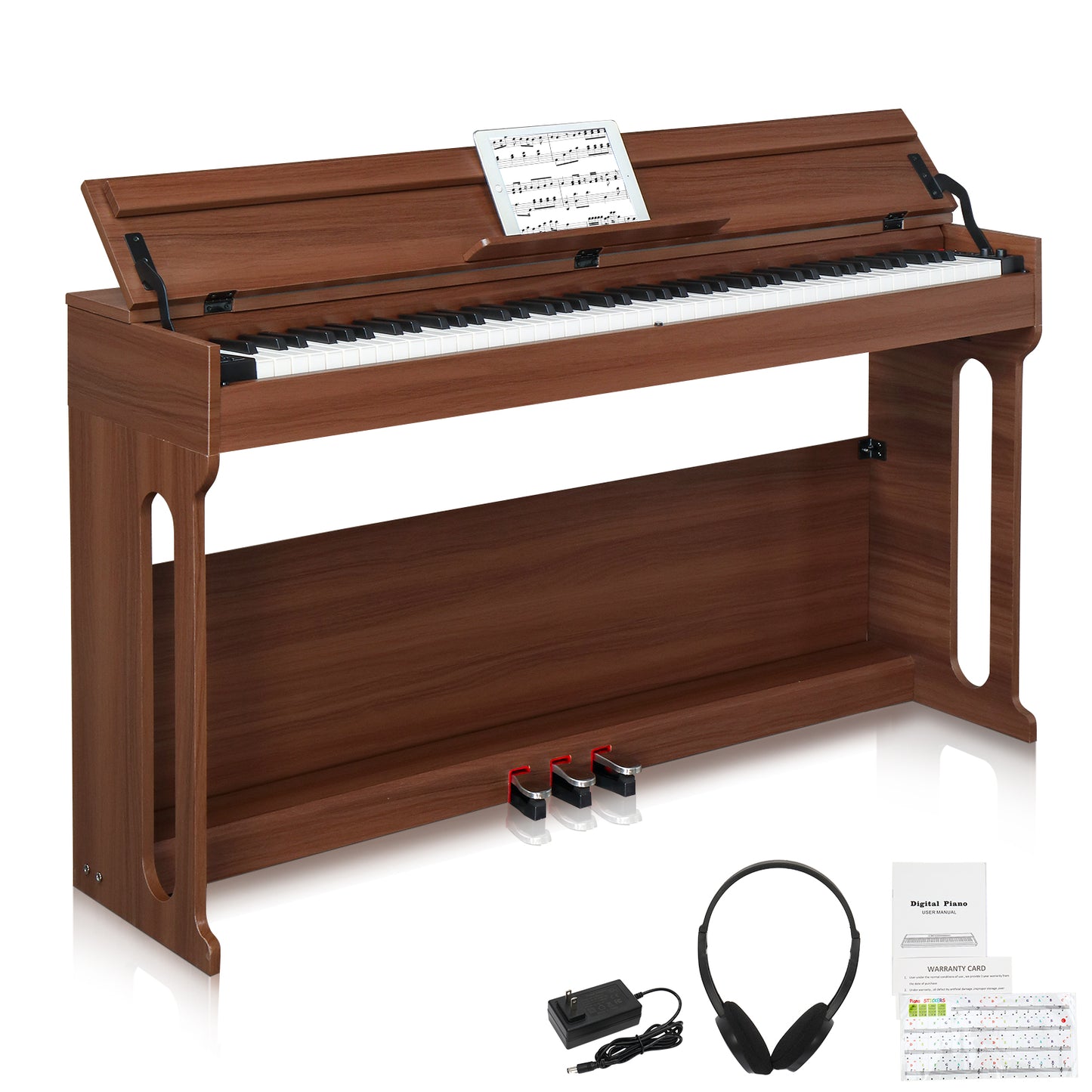 [Do Not Sell on Amazon]Glarry GDP-107 88 Key Standard Full Weighted Keyboards Digital Piano with Furniture Stand, Audio and MIDI Bluetooth, Triple Pedals, Headphone，for Black Walnut color