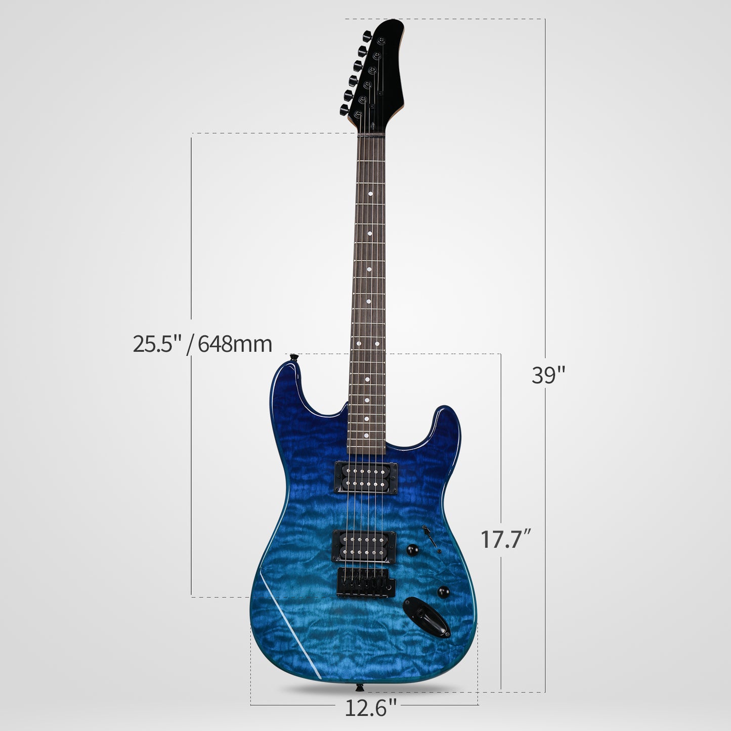 39in Electric Guitar H-H Pickups Trans Blue suit for Heavier Rock