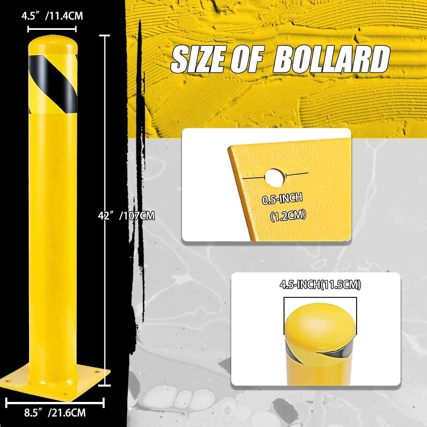 Safety Bollard Post, 42 Inch Height Steel Bollards, 4.5 Inch Diameter Parking Bollard, Yellow Powder Coated Safety Parking Barrier Post, for Traffic Sensitive Areas, 30PCS