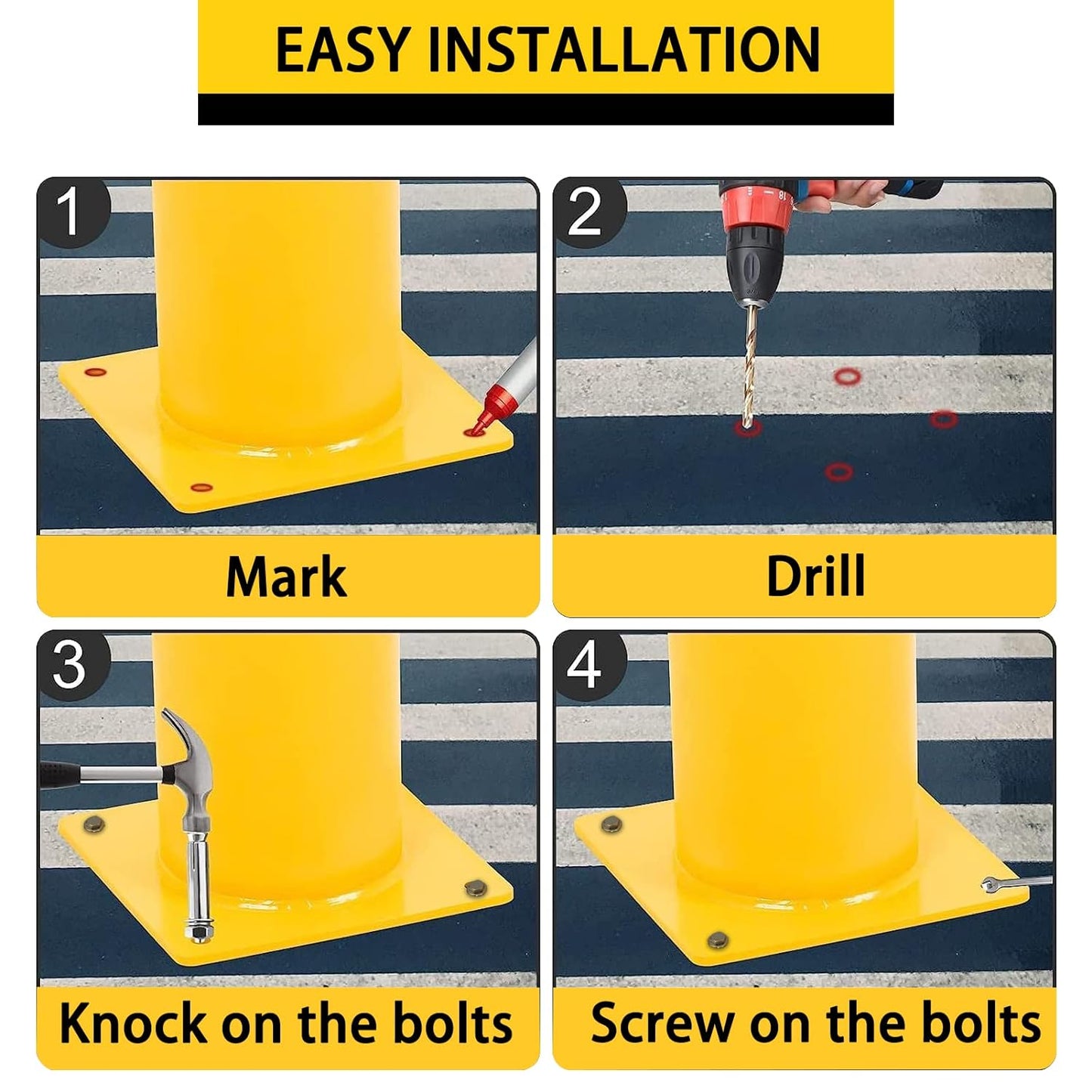 Safety Bollard Post, 42 Inch Height Steel Bollards, 4.5 Inch Diameter Parking Bollard, Yellow Powder Coated Safety Parking Barrier Post, for Traffic Sensitive Areas, 30PCS