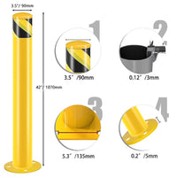 Safety Bollard Post, 42 Inch Height Steel Bollards, 3.5 Inch Diameter Parking Bollard, Yellow Powder Coated Safety Parking Barrier Post, for Traffic Sensitive Areas, 20PCS