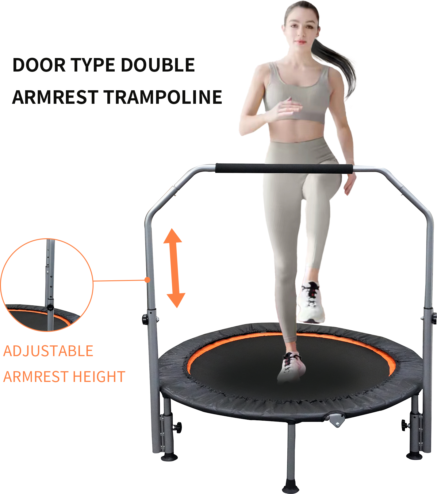 48" Foldable Mini Trampoline Max Load 330lbs/440lbs, Fitness Rebounder with Adjustable Foam Handle, Exercise Trampoline for Adults Indoor/Garden Workout