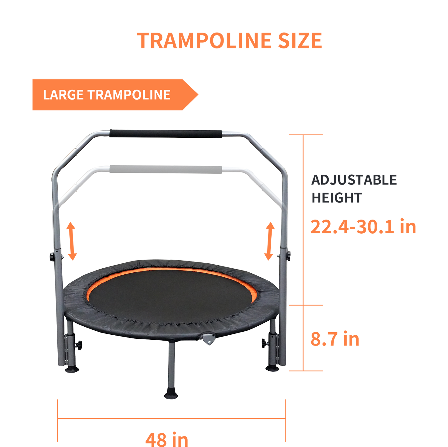 48" Foldable Mini Trampoline Max Load 330lbs/440lbs, Fitness Rebounder with Adjustable Foam Handle, Exercise Trampoline for Adults Indoor/Garden Workout