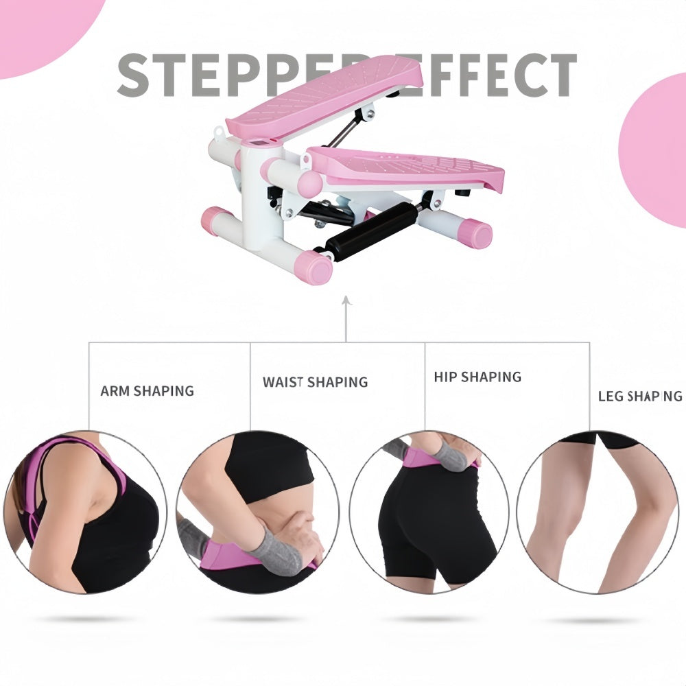 Mini Stepper with Resistance Band, Stair Stepping Fitness Exercise Home Workout Equipment for Full Body Workout,Step Machine with LCD Monitor(Pink)