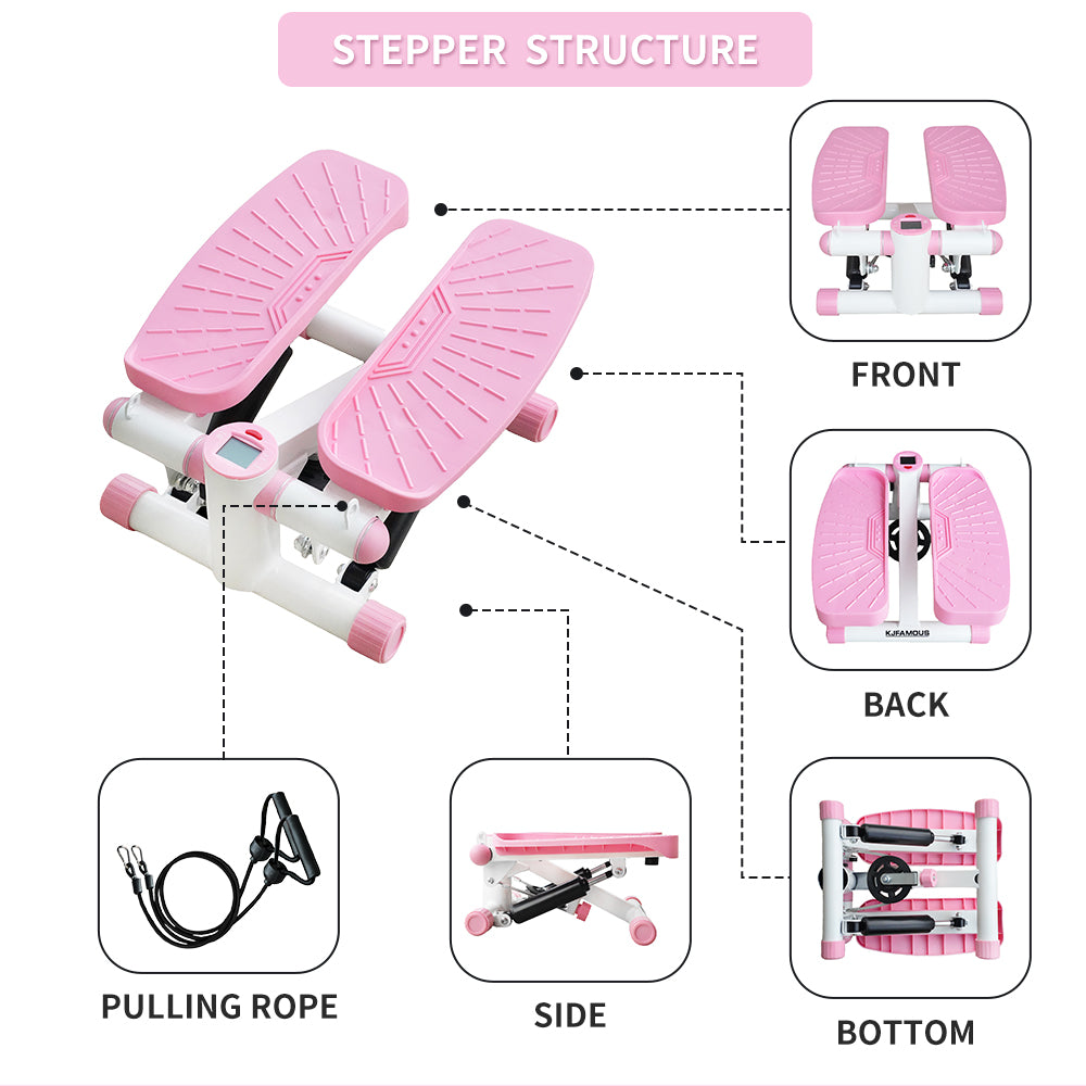 Mini Stepper with Resistance Band, Stair Stepping Fitness Exercise Home Workout Equipment for Full Body Workout,Step Machine with LCD Monitor(Pink)