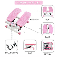 Mini Stepper with Resistance Band, Stair Stepping Fitness Exercise Home Workout Equipment for Full Body Workout,Step Machine with LCD Monitor(Pink)