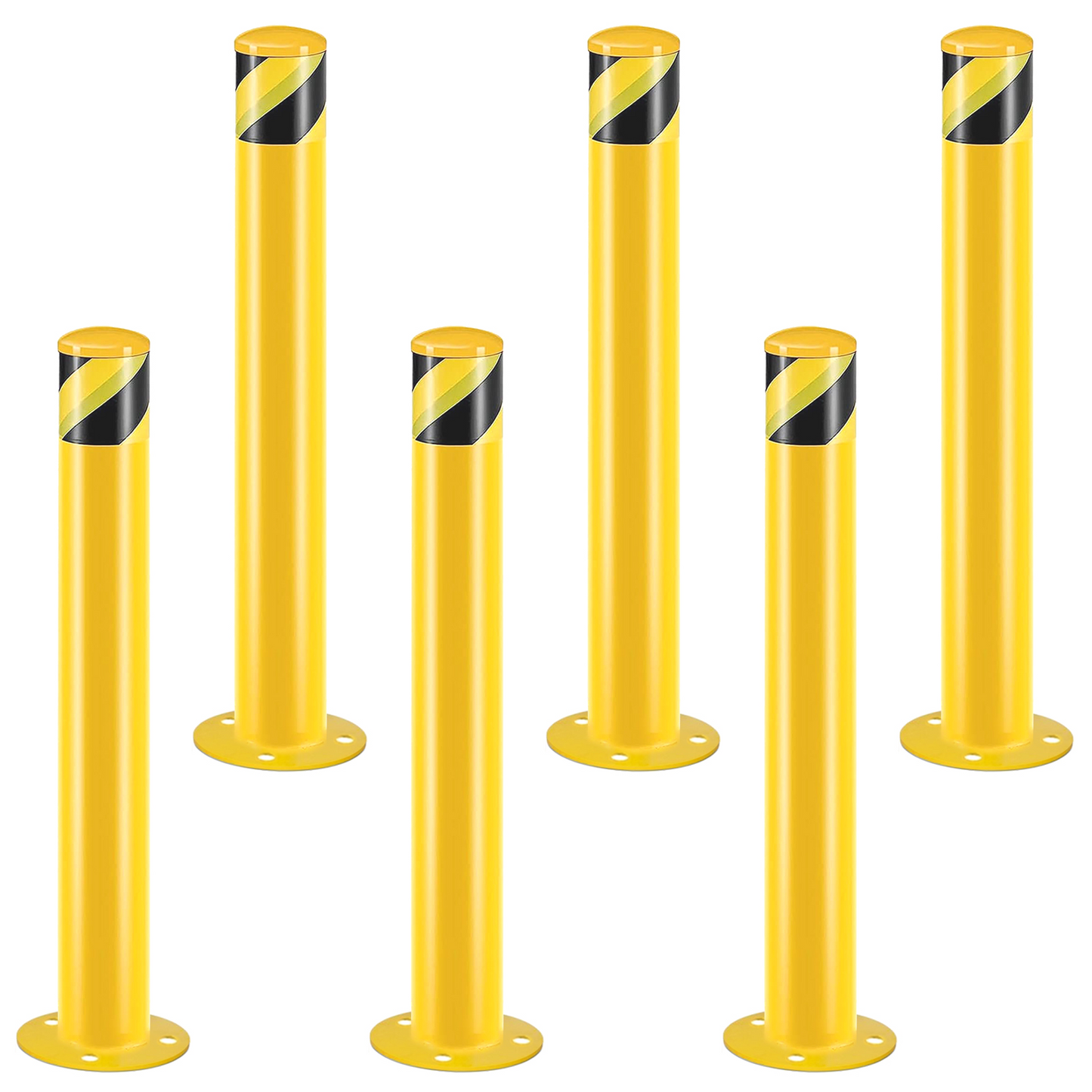 Safety Bollard Post, 36 Inch Height Steel Bollards, 3.5 Inch Diameter Parking Bollard, Yellow Powder Coated Safety Parking Barrier Post, for Traffic Sensitive Areas,6PCS