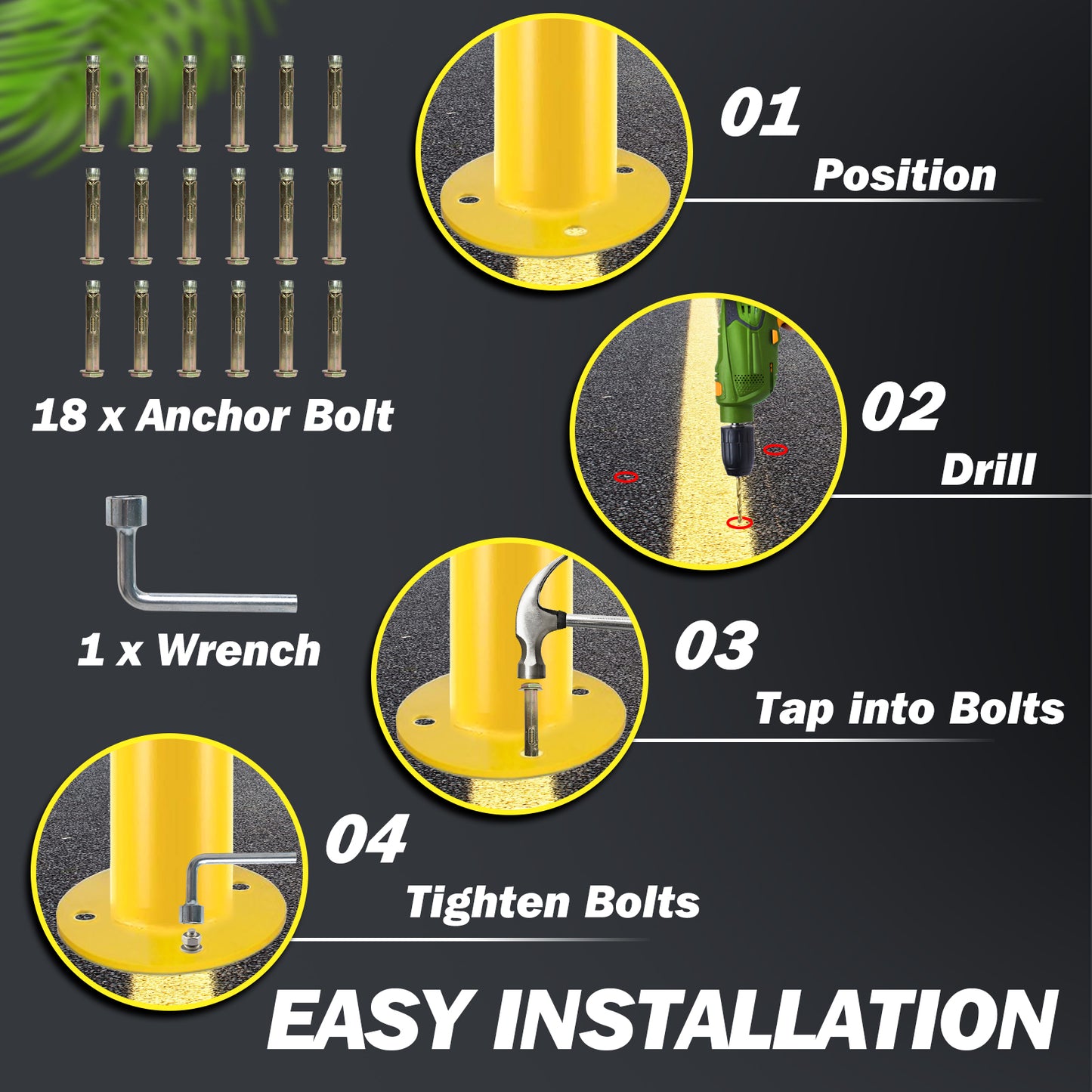 Safety Bollard Post, 36 Inch Height Steel Bollards, 3.5 Inch Diameter Parking Bollard, Yellow Powder Coated Safety Parking Barrier Post, for Traffic Sensitive Areas,6PCS