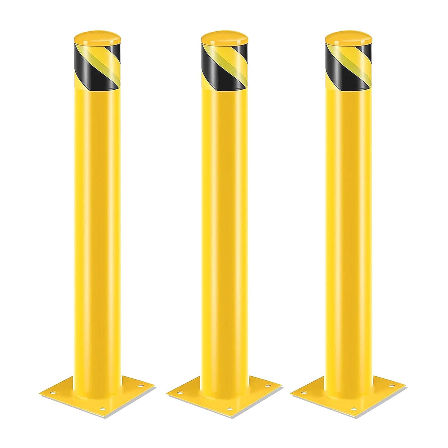 Safety Bollard Post, 36 Inch Height Steel Bollards, 4.5 Inch Diameter Parking Bollard, Yellow Powder Coated Safety Parking Barrier Post, for Traffic Sensitive Areas,3P