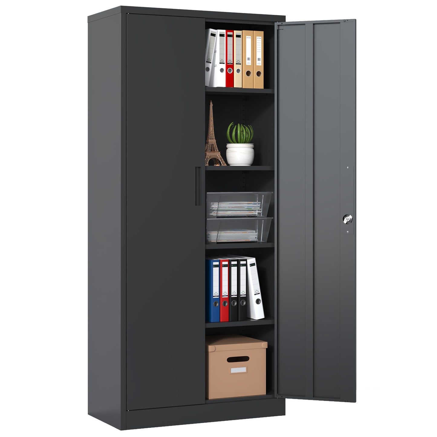 72"H Metal Garage Storage Cabinet, Black Tool Steel Locking Cabinet with Doors and 4 Shelves, Tall Cabinets for Garage Storage Systems Lockable File Cabinet for Home Office, Classroom/Pantry