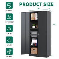 72"H Metal Garage Storage Cabinet, Black Tool Steel Locking Cabinet with Doors and 4 Shelves, Tall Cabinets for Garage Storage Systems Lockable File Cabinet for Home Office, Classroom/Pantry