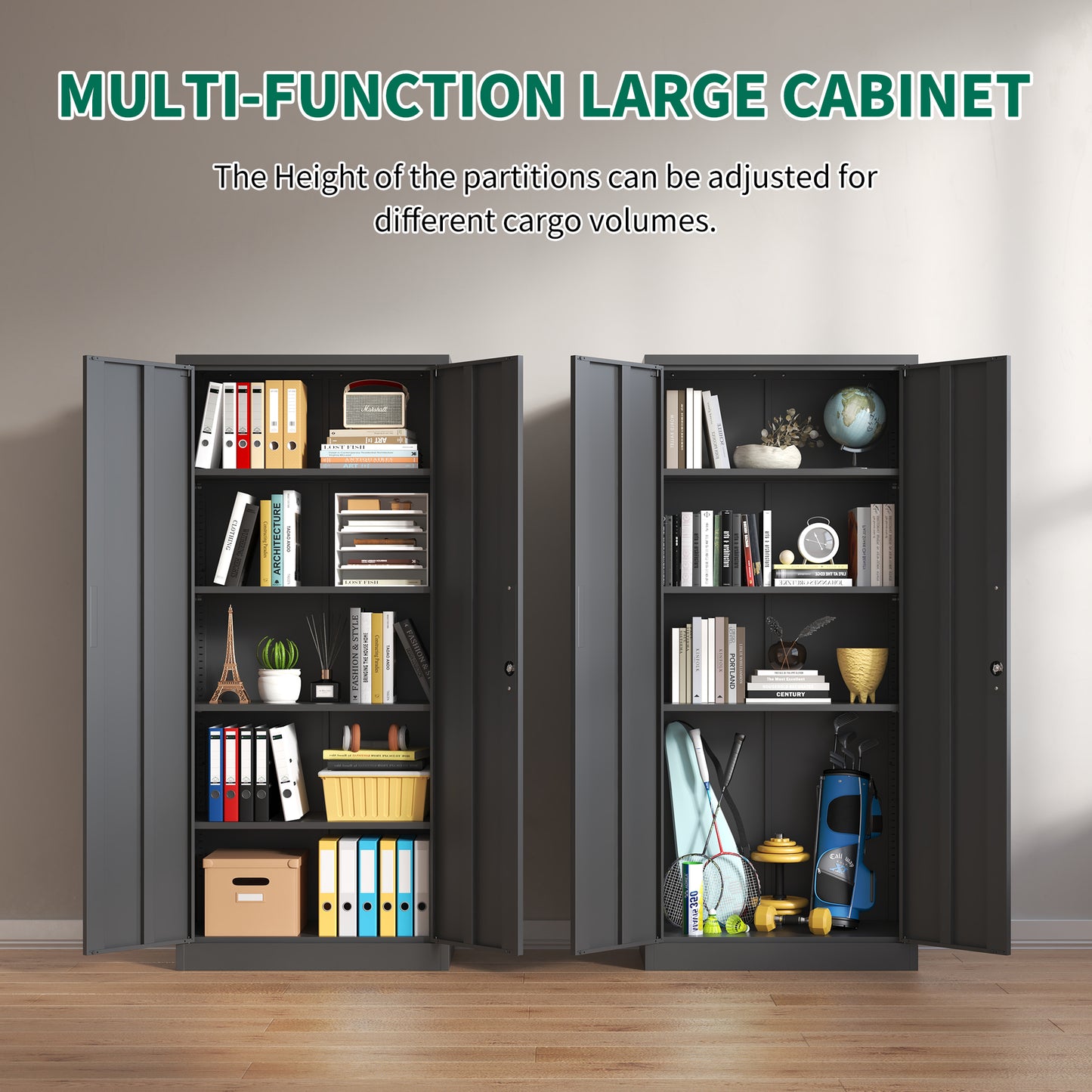 72"H Metal Garage Storage Cabinet, Black Tool Steel Locking Cabinet with Doors and 4 Shelves, Tall Cabinets for Garage Storage Systems Lockable File Cabinet for Home Office, Classroom/Pantry