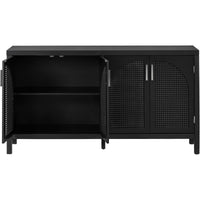 Large Storage Space Sideboard with Artificial Rattan Door and Metal Handles for Living Room and Entryway (Black)