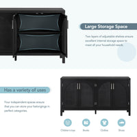 Large Storage Space Sideboard with Artificial Rattan Door and Metal Handles for Living Room and Entryway (Black)