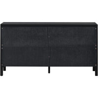 Large Storage Space Sideboard with Artificial Rattan Door and Metal Handles for Living Room and Entryway (Black)