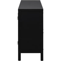 Large Storage Space Sideboard with Artificial Rattan Door and Metal Handles for Living Room and Entryway (Black)