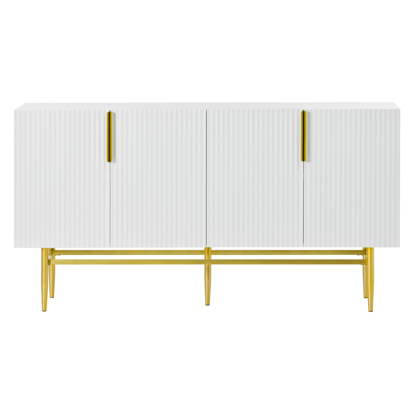 Modern Elegant 4-door Sideboard Gold Metal Handle Buffet Cabinet for Dining Room, Living Room, Bedroom, Hallway (White)