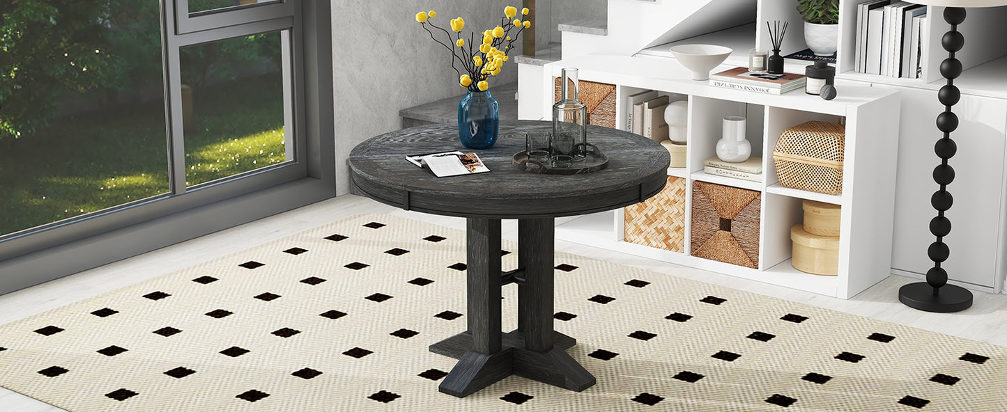 Farmhouse Dining Table Extendable Round Table for Kitchen, Dining Room(Black)