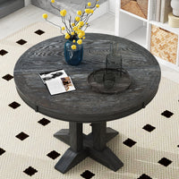 Farmhouse Dining Table Extendable Round Table for Kitchen, Dining Room(Black)