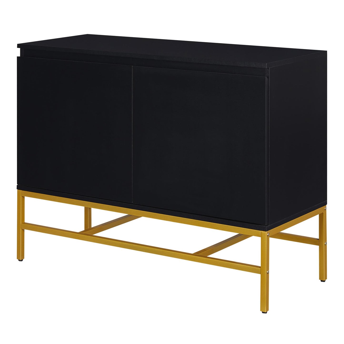 Minimalist & Luxury Cabinet Two Door Sideboard with Gold Metal Legs for Living Room, Dining Room (Black)