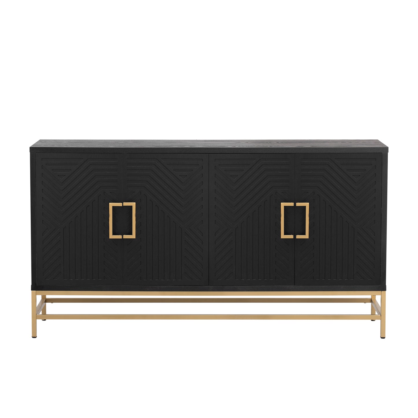 Retro Style Sideboard with Adjustable Shelves, Rectangular Metal Handles and Legs for  Kitchen, Living room, and Dining Room  (Black)