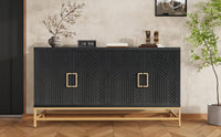 Retro Style Sideboard with Adjustable Shelves, Rectangular Metal Handles and Legs for  Kitchen, Living room, and Dining Room  (Black)