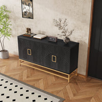 Retro Style Sideboard with Adjustable Shelves, Rectangular Metal Handles and Legs for  Kitchen, Living room, and Dining Room  (Black)