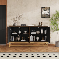 Retro Style Sideboard with Adjustable Shelves, Rectangular Metal Handles and Legs for  Kitchen, Living room, and Dining Room  (Black)