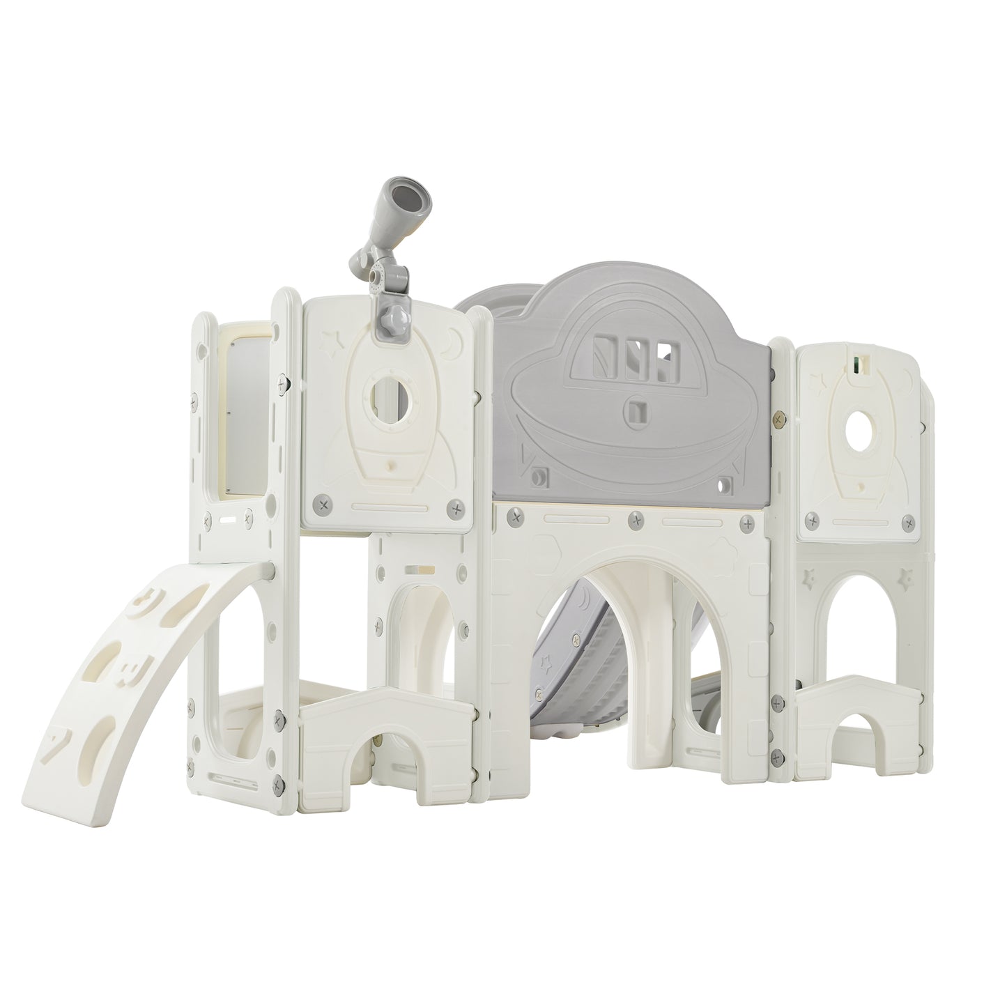 Kids Slide Playset Structure 9 in 1,   Spaceship Set with Slide, Arch Tunnel, Ring Toss, Drawing Whiteboardl and Basketball Hoop for Toddlers, Kids Climbers Playground