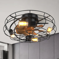 Industrial Style 20 Inch Led Ceiling Fan With Matte Black 6 Speed Wind E26 Remote Control Reversible DC Motor For Bedroom