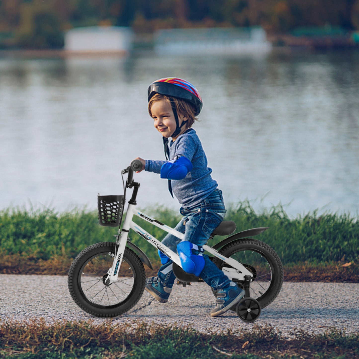 Kids Bike 16 inch for Boys & Girls with Training Wheels, Freestyle Kids' Bicycle with Bell,Basket and fender.