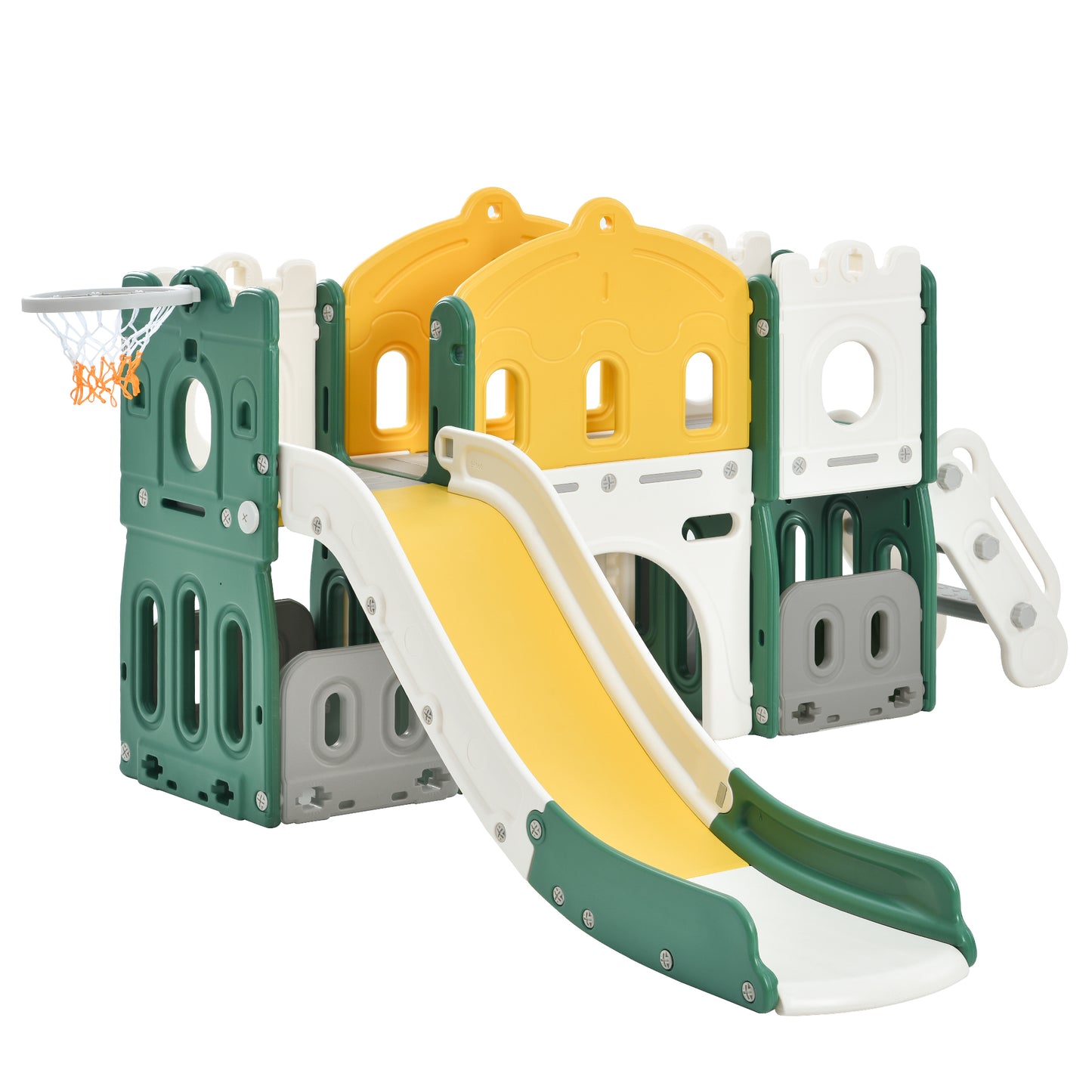 Kids Slide Playset Structure,  Castle Climber with Slide and Basketball Hoop, Toy Storage Organizer for Toddlers, Kids Climbers Playhouse for Indoor Outdoor Playground Activity