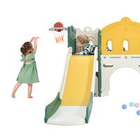 Kids Slide Playset Structure,  Castle Climber with Slide and Basketball Hoop, Toy Storage Organizer for Toddlers, Kids Climbers Playhouse for Indoor Outdoor Playground Activity