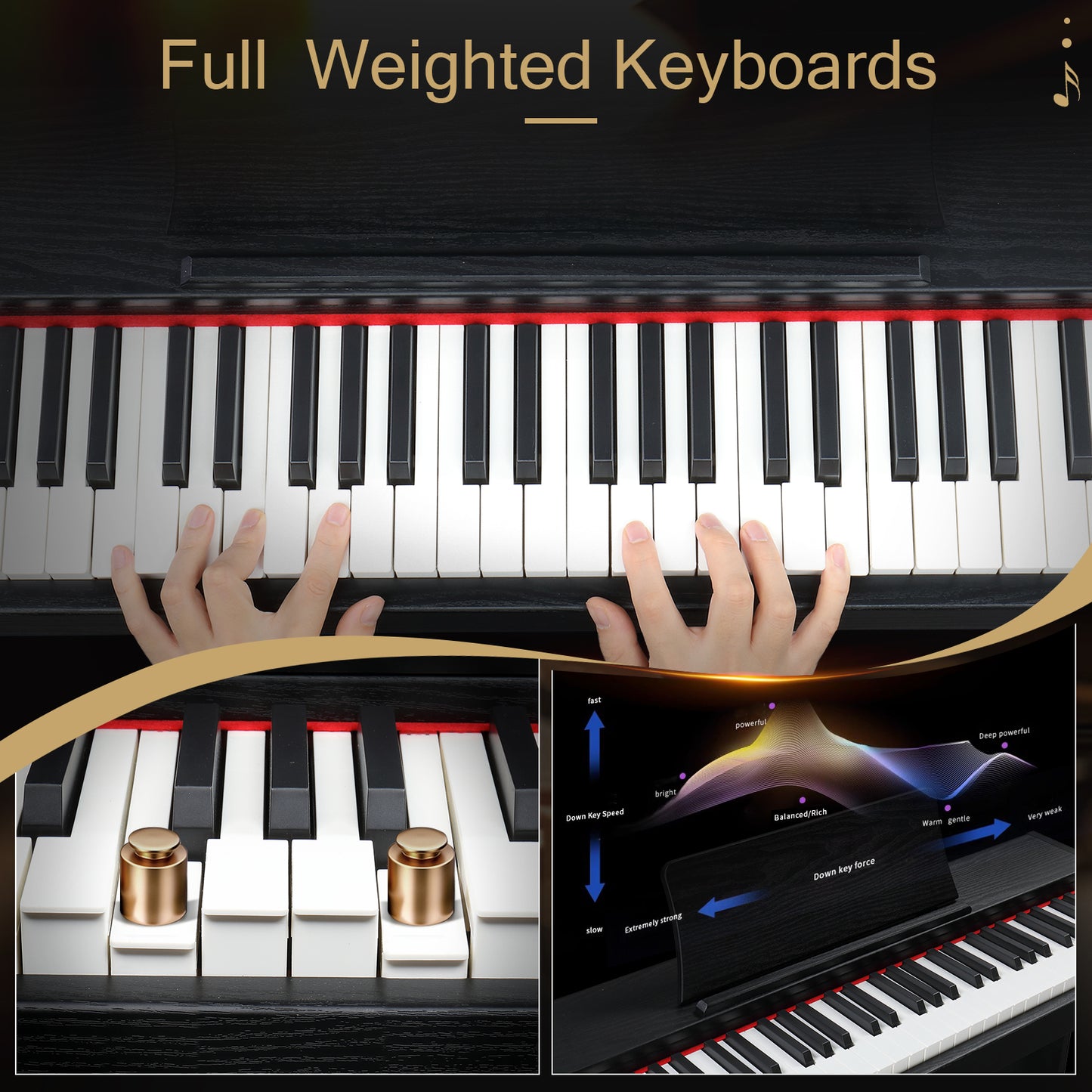 GPP-100 61 Key Piano Semi-Weighted Standard Keyboards Digital Piano with Furniture Stand，MIDI Bluetooth, Headphone，for Piano Lover Black color