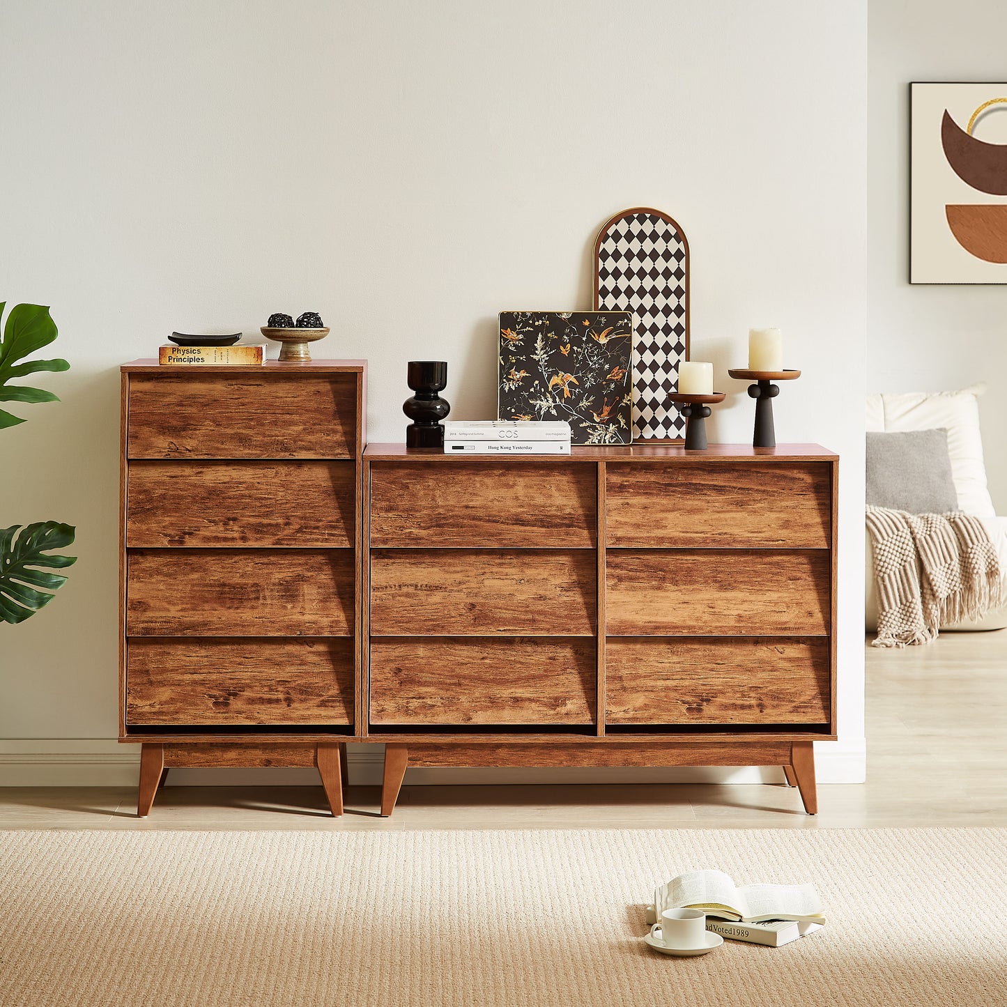 6 Drawer Double Dresser Features Vintage-style and Bevel Design