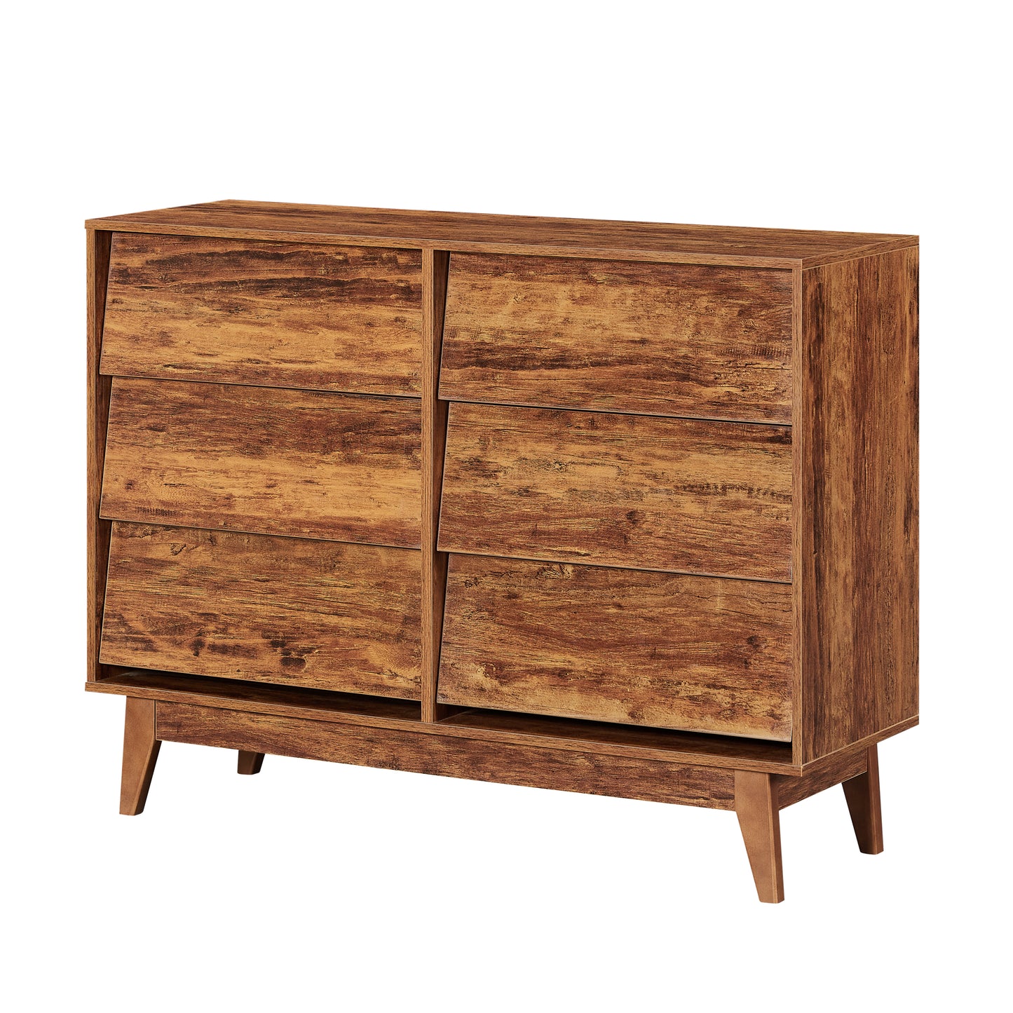 6 Drawer Double Dresser Features Vintage-style and Bevel Design