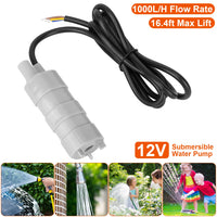 12V Submersible Water Pump with 16.4ft Max Lift 1000L/H Flow Rate for Garden Sprinklers Lawn Shower Tour Vehicles（No shipments on weekends）