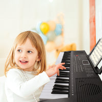 [Do Not Sell on Amazon] GEP-203 61 Key Keyboard with Piano Stand, Piano Bench, Built In Speakers, Headphone, Microphone, Music Rest, LED Screen, 3 Teaching Modes for Beginners