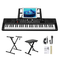 [Do Not Sell on Amazon] GEP-203 61 Key Keyboard with Piano Stand, Piano Bench, Built In Speakers, Headphone, Microphone, Music Rest, LED Screen, 3 Teaching Modes for Beginners