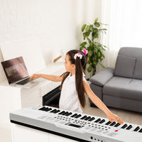 [Do Not Sell on Amazon]GEP-110 61 Key Lighting Keyboard with Piano Stand, Piano Bench, Built In Speakers, Headphone, Microphone, Music Rest, LED Screen, 3 Teaching Modes for Beginners