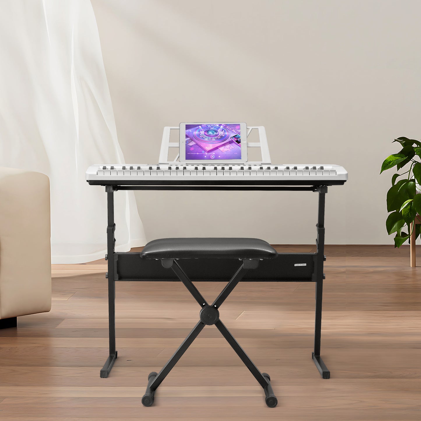 [Do Not Sell on Amazon]GEP-110 61 Key Lighting Keyboard with Piano Stand, Piano Bench, Built In Speakers, Headphone, Microphone, Music Rest, LED Screen, 3 Teaching Modes for Beginners