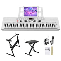 [Do Not Sell on Amazon]GEP-110 61 Key Lighting Keyboard with Piano Stand, Piano Bench, Built In Speakers, Headphone, Microphone, Music Rest, LED Screen, 3 Teaching Modes for Beginners