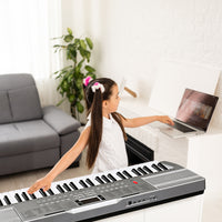 [Do Not Sell on Amazon] GEP-110 61 Key Lighting Keyboard with Piano Stand, Piano Bench, Built In Speakers, Headphone, Microphone, Music Rest, LED Screen, 3 Teaching Modes for Beginners