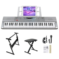 [Do Not Sell on Amazon] GEP-110 61 Key Lighting Keyboard with Piano Stand, Piano Bench, Built In Speakers, Headphone, Microphone, Music Rest, LED Screen, 3 Teaching Modes for Beginners