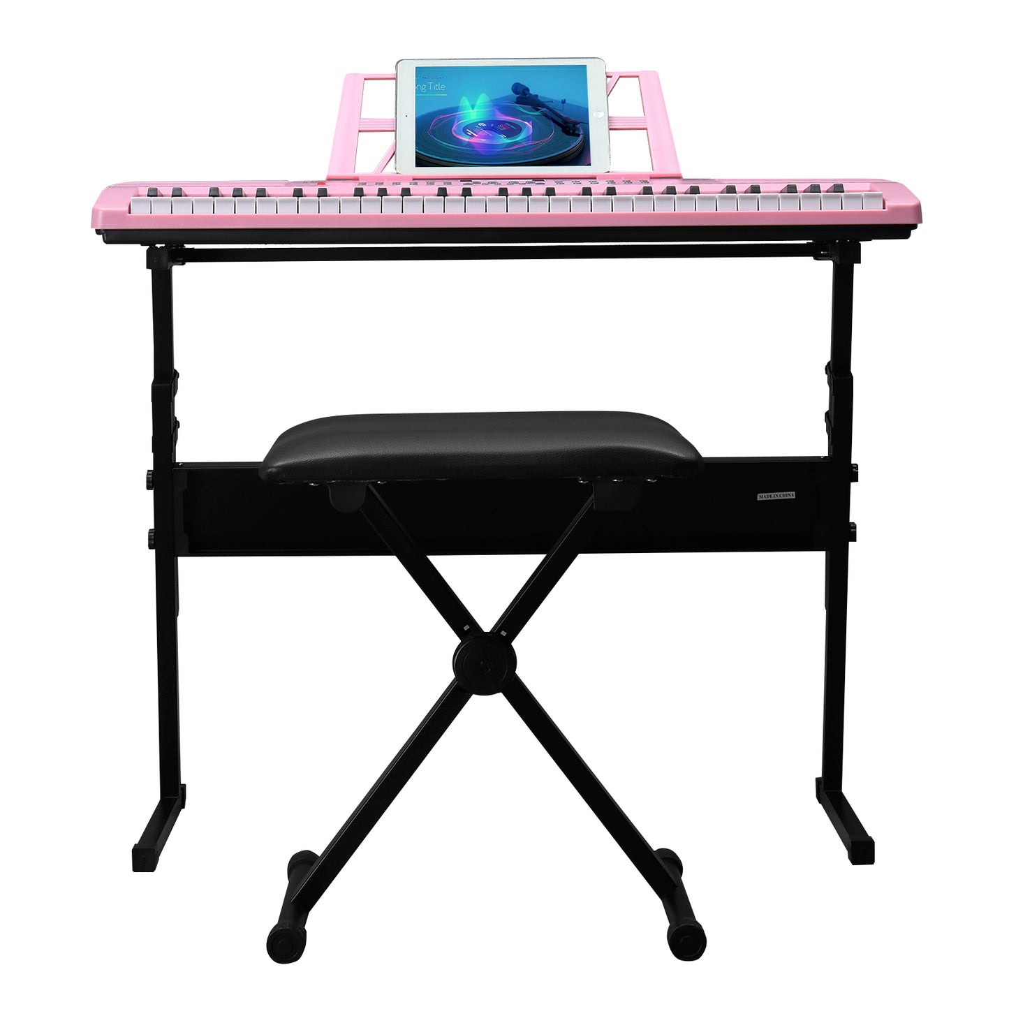 [Do Not Sell on Amazon]GEP-110 61 Key Lighting Keyboard with Piano Stand, Piano Bench, Built In Speakers, Headphone, Microphone, Music Rest, LED Screen, 3 Teaching Modes for Beginners