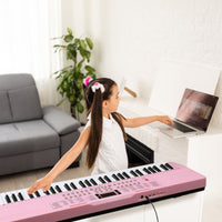 [Do Not Sell on Amazon]GEP-110 61 Key Lighting Keyboard with Piano Stand, Piano Bench, Built In Speakers, Headphone, Microphone, Music Rest, LED Screen, 3 Teaching Modes for Beginners